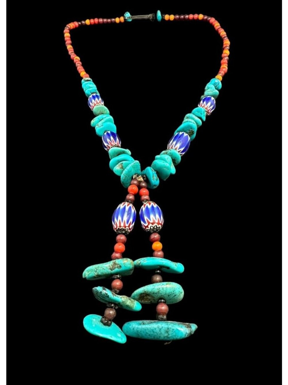 Southwestern Multi Gemstone Statement Necklace Turquoise Coral Beads Ethnic